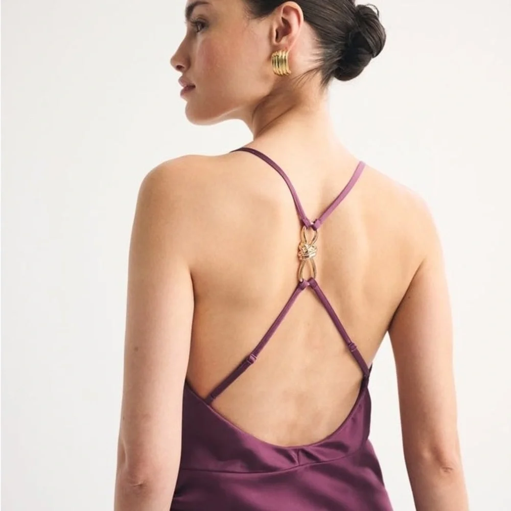 Abercrombie Elegant Plum Floral-Accent Slip Dress